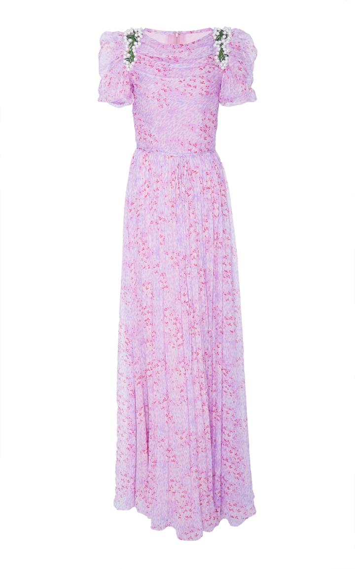 Carolina Herrera Puff Sleeve Gown With Embroidered