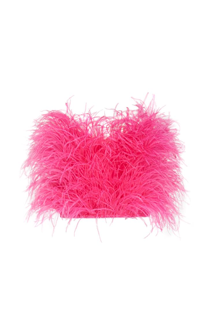 The Attico Ostrich Feather-embroidered Strapless Top