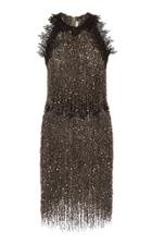 Naeem Khan Beaded Fringed Tulle Mini Dress