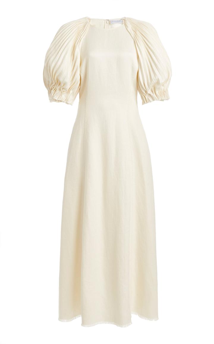 Moda Operandi Gabriela Hearst Puga Pleated-sleeve Slub Linen Midi Dress