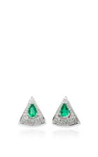 Hueb Spectrum 18k White Gold Diamond And Emerald Earrings