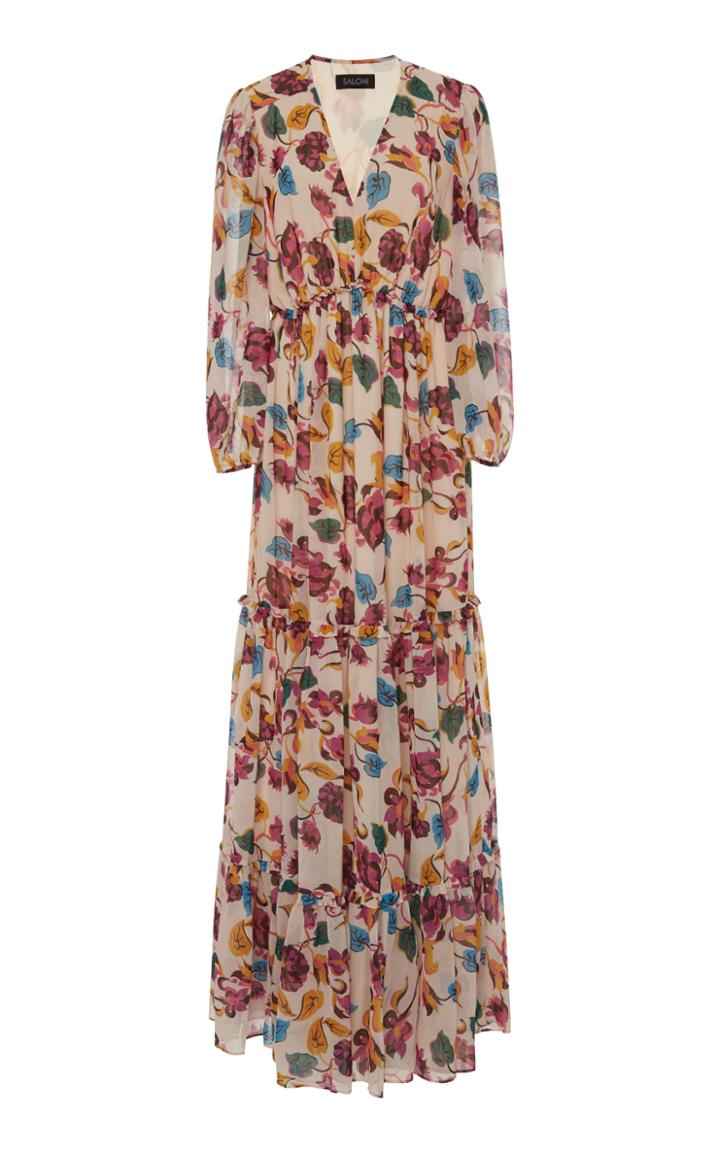 Saloni Nina Tiered Chiffon Maxi Dress