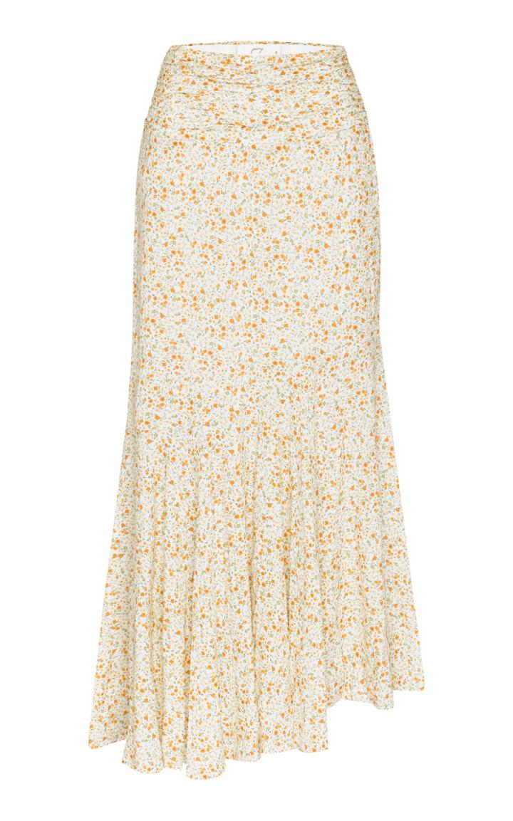 Moda Operandi Peony Ruched Floral Cotton-blend Midi Skirt