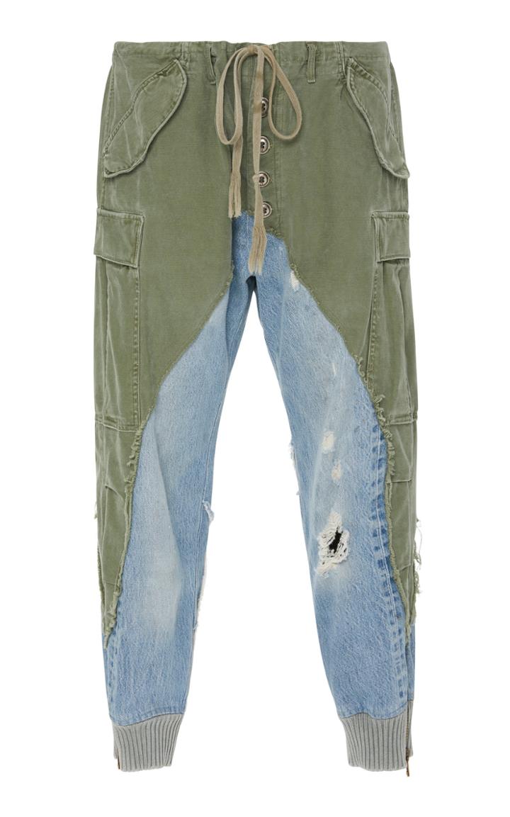 Greg Lauren Paneled Canvas And Denim Tapered Pants