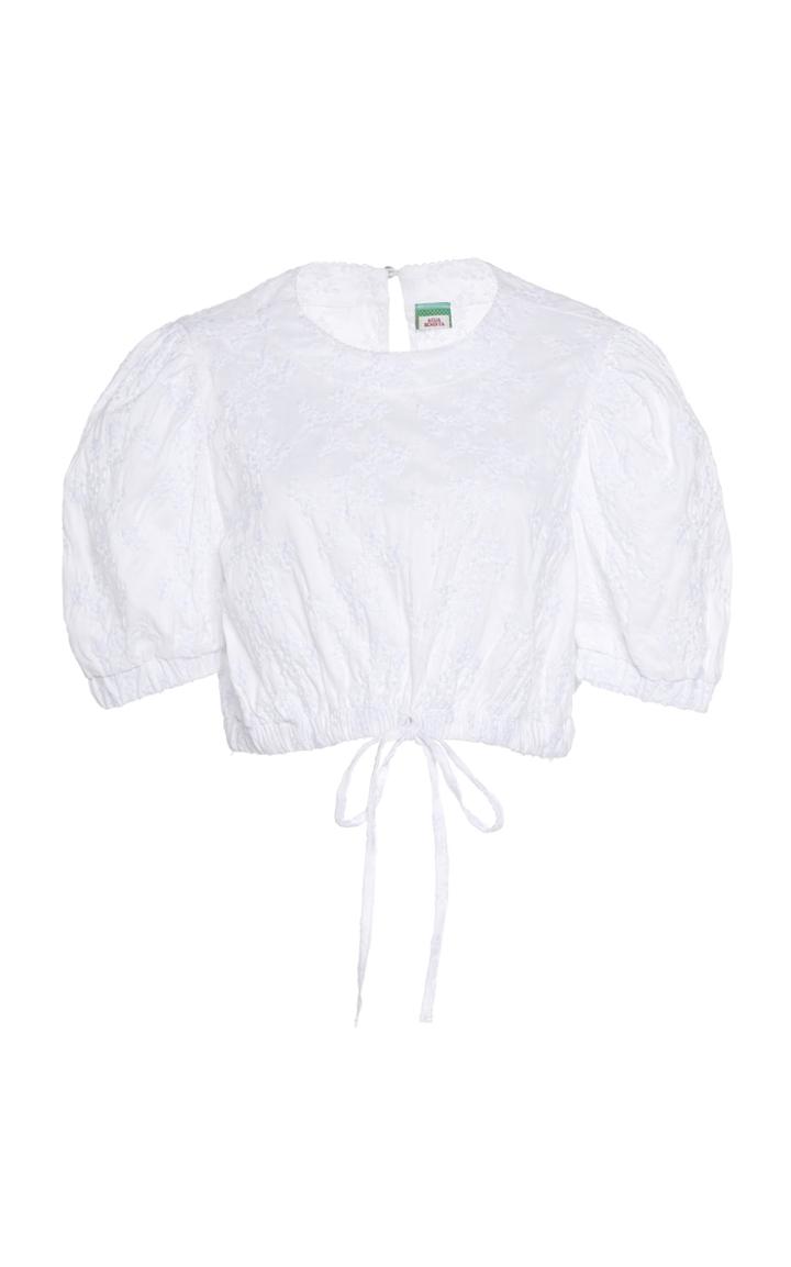 Agua By Agua Bendita Albahaca Drawstring Linen Crop Top