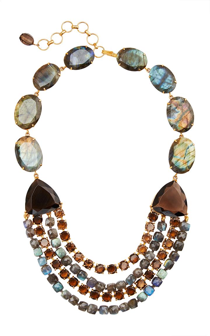 Bounkit Labradorite And Smoky Topaz String Necklace