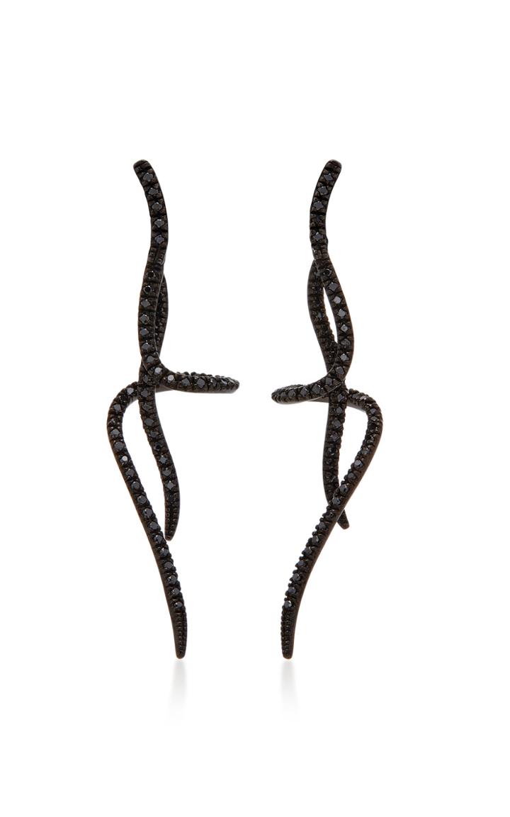 Lynn Ban Jewelry Rhodium-plated Silver Black Diamond Earrings