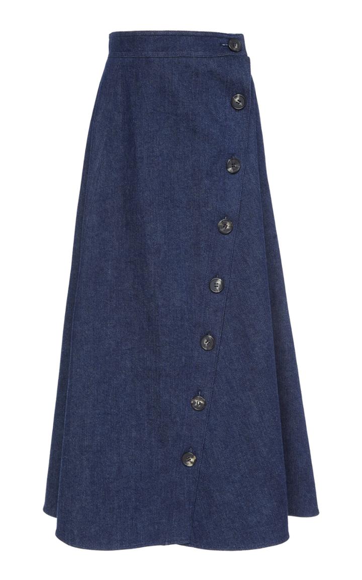 Carolina Herrera Button Detail Denim Midi Skirt