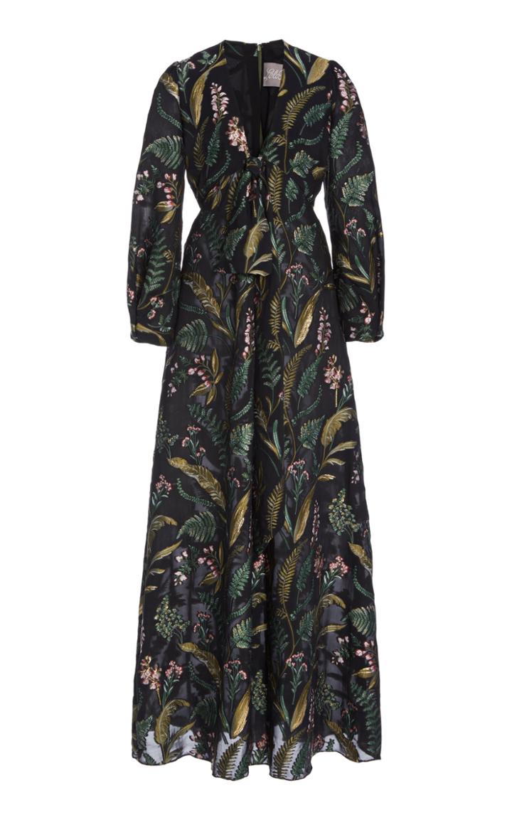 Moda Operandi Lela Rose Tie-detailed Floral Gown