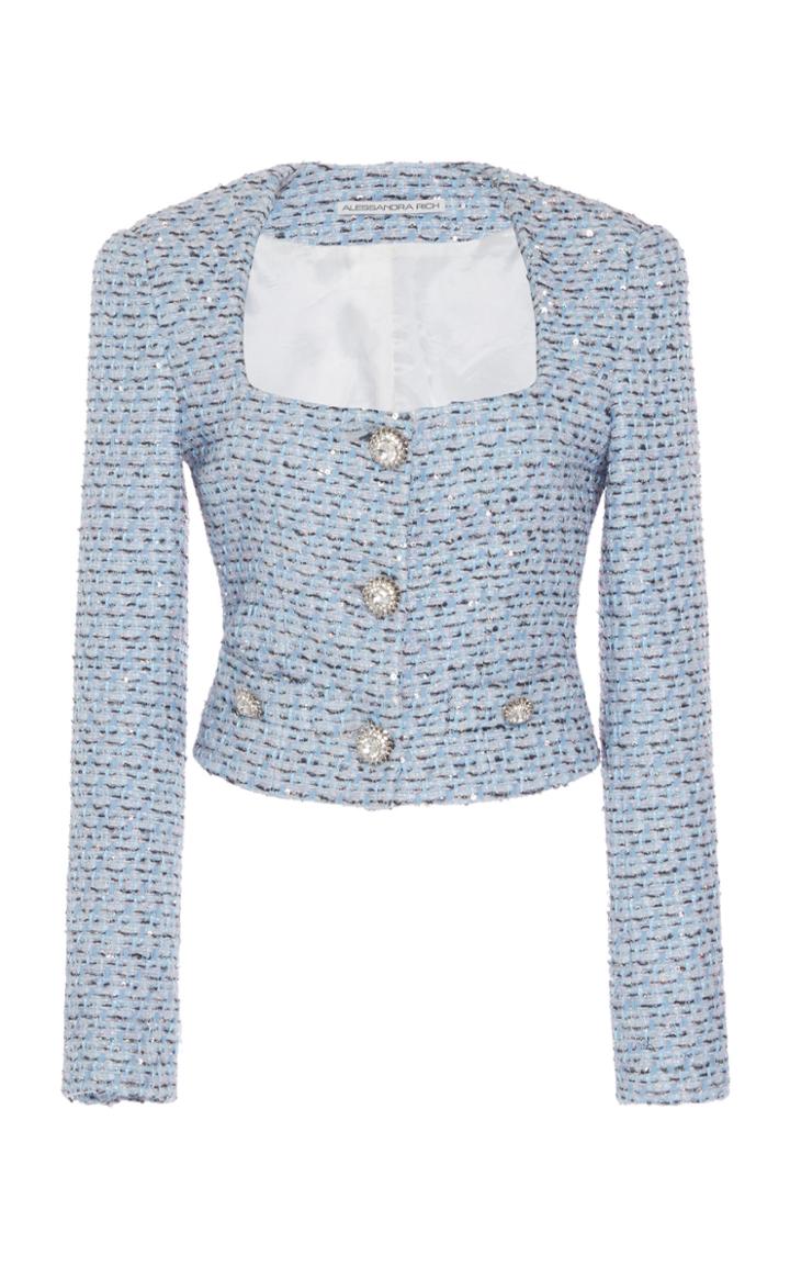 Moda Operandi Alessandra Rich Sequined Tweed Cropped Jacket Size: 38