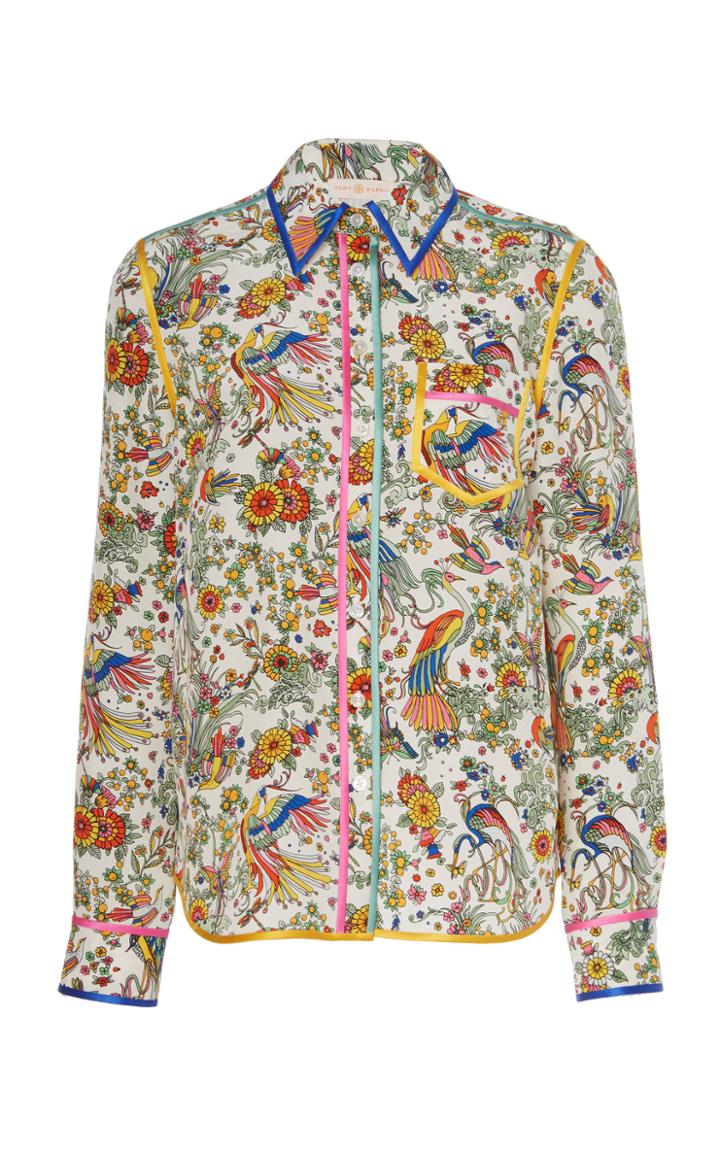 Tory Burch Contrast Binding Silk Printed Shirt