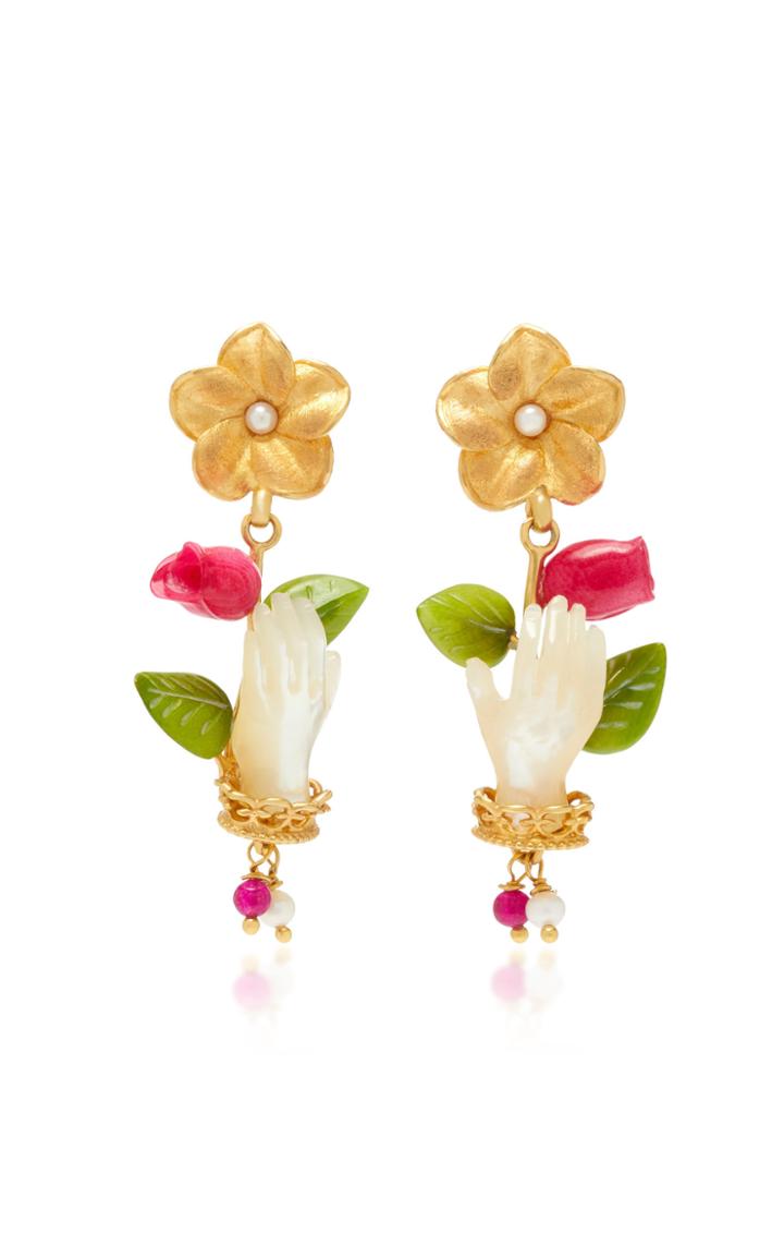 Of Rare Origin Fuchsia Tagua And Mother-of-pearl Bud Earrings