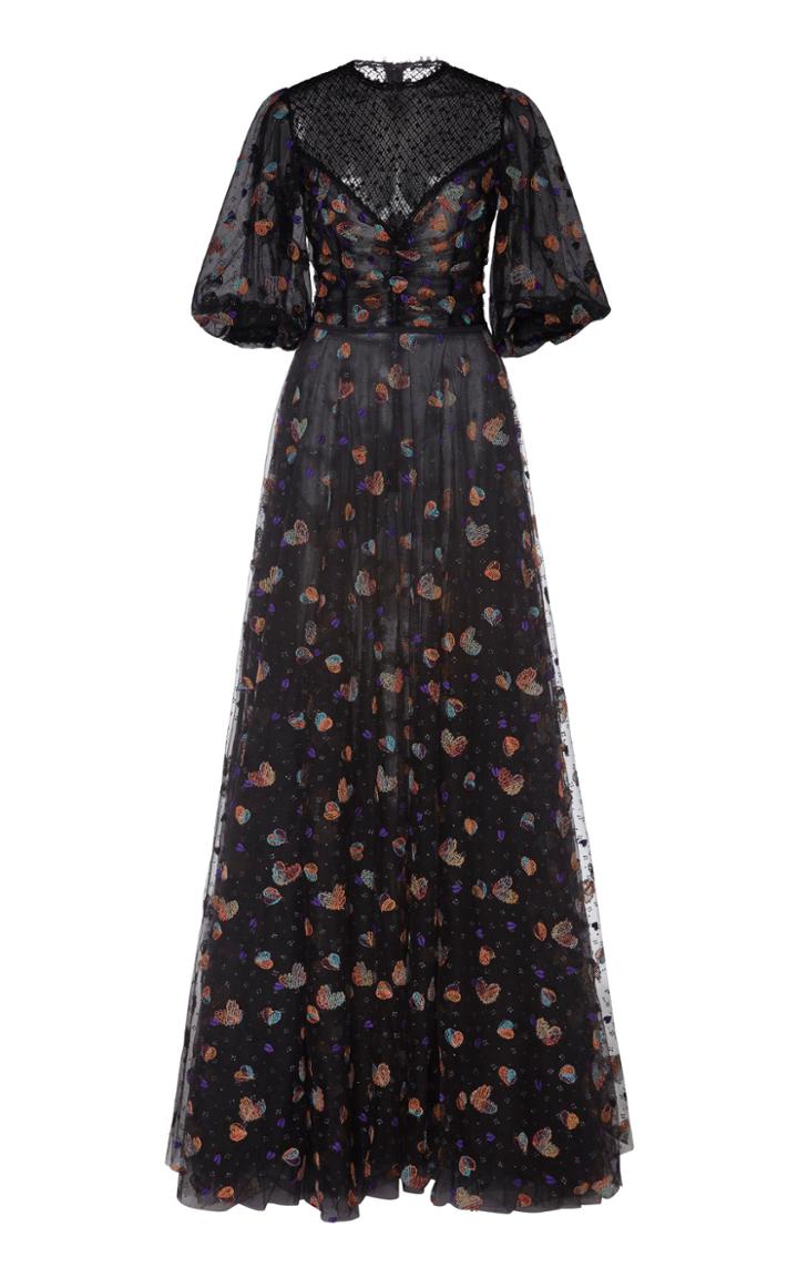 Costarellos Glittered Tulle Ruched Bodice Dress