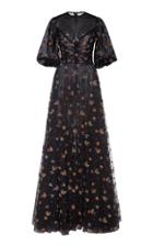 Costarellos Glittered Tulle Ruched Bodice Dress