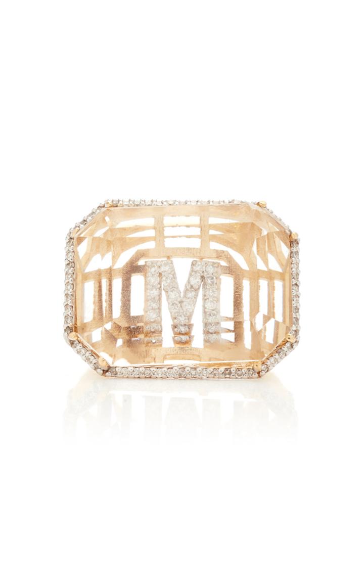 Moda Operandi Mateo 14k Yellow Gold Grand Secret Diamond Initial Ring Size: 4