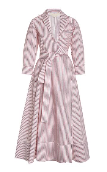 By Any Other Name Striped Belted Cotton Wrap Dress