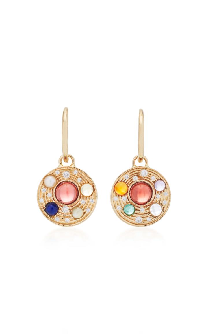 Noor Fares Upratna Drop Earrings In Yellow Gold With Various Coloured Stones & Diamonds