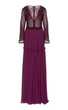 Costarellos Grid Lace Bodice Gown
