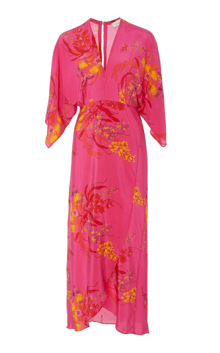 Jaline Katherine Floral Silk Midi Dress