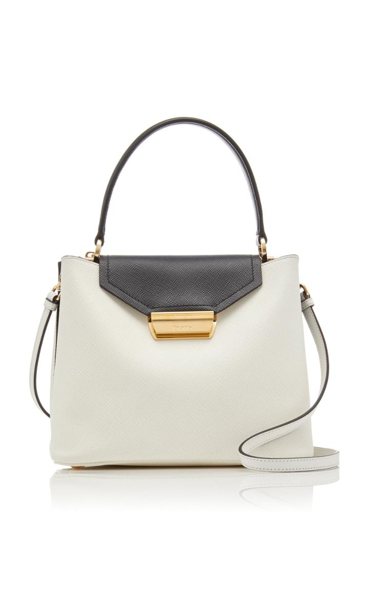 Prada Two-tone Textured-leather Top Handle Bag
