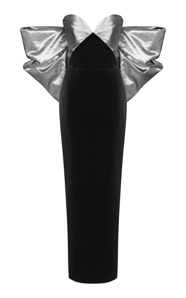 Moda Operandi Rasario Bow-embellished Velvet-lurex Gown