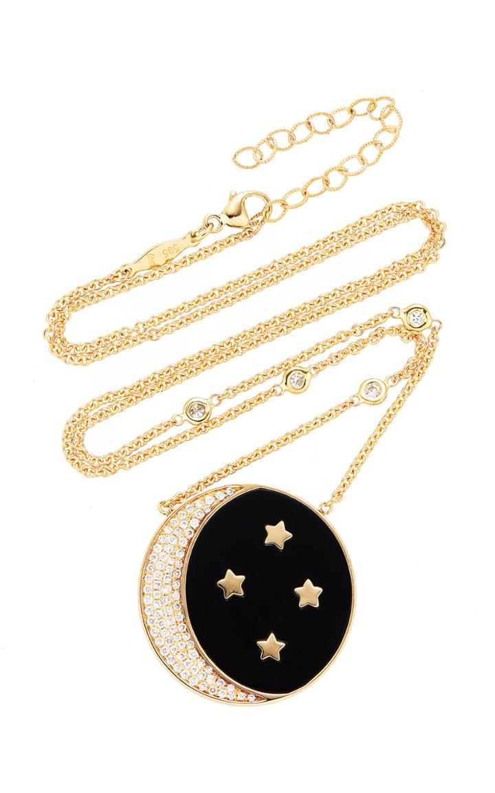 Jacquie Aiche Pave Crescent Moon & Star Onyx Inlay Necklace