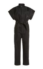 Moda Operandi Dundas Belted Leather-trimmed Denim Jumpsuit