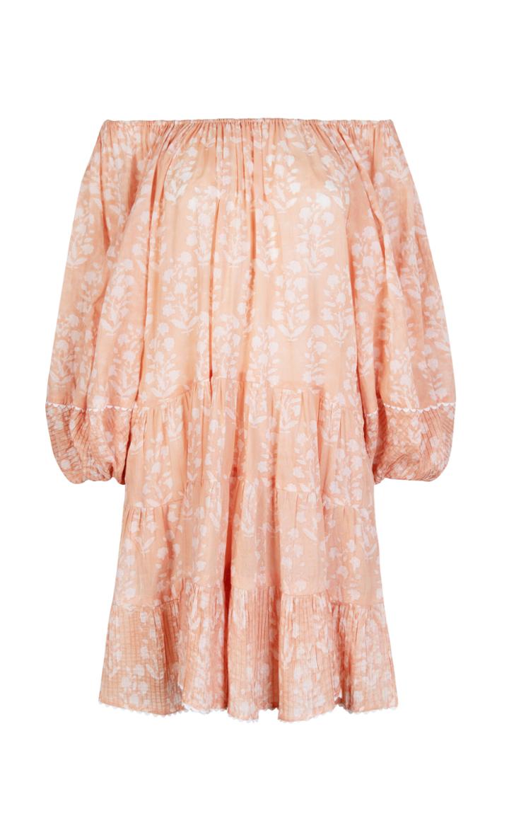 Moda Operandi Juliet Dunn Pleated Floral-print Cotton Off-the-shoulder Mini Dress