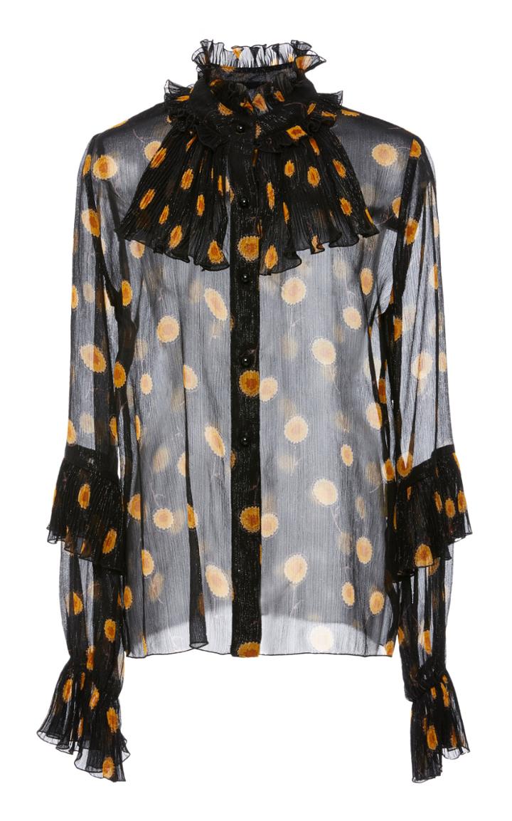 Anna Sui Pop Bouquet Metallic Crinkle Chiffon Blouse
