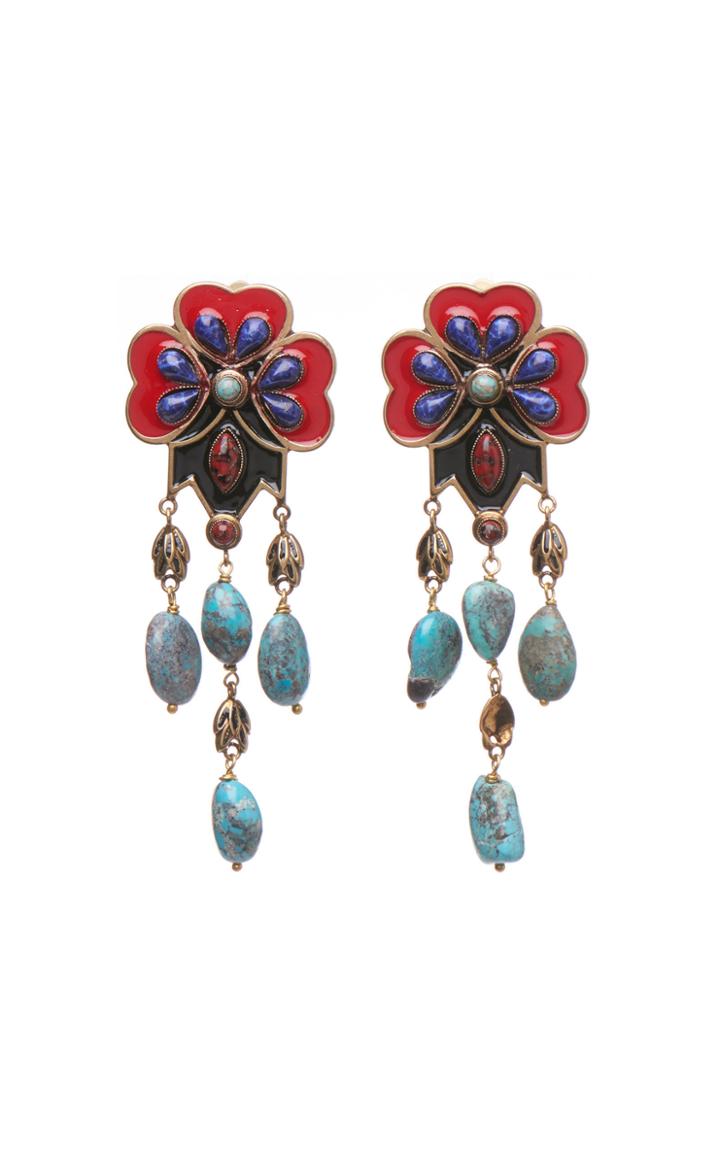 Etro Floral And Turquoise Drop Earrings