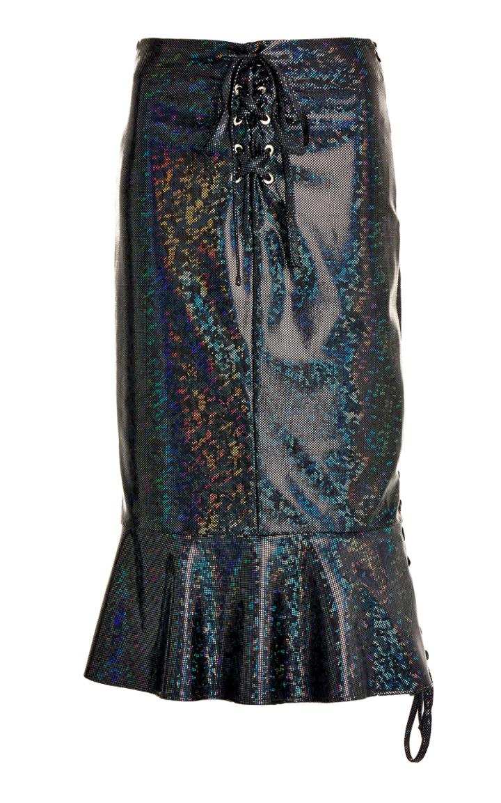 Moda Operandi Saks Potts Poison Lace-up Metallic Stretch Jersey Midi Skirt