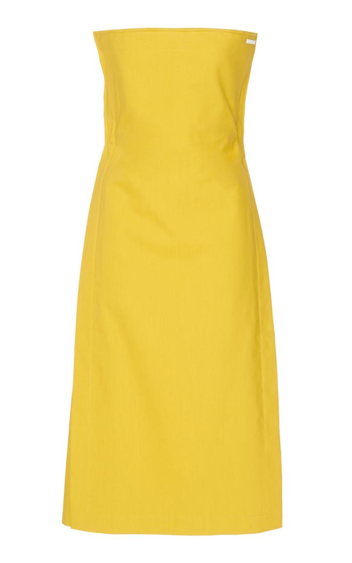 Pushbutton Strapless Cotton Rectangle Dress