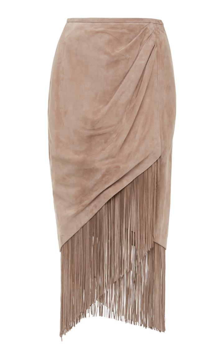 Sally Lapointe Suede Fringe Pencil Skirt