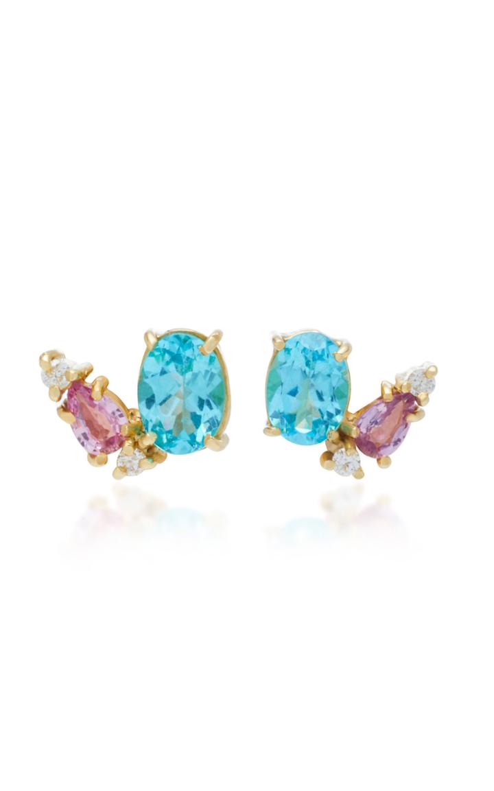 Carolina Neves 18k Gold Apatite Sapphire And Diamond Earrings