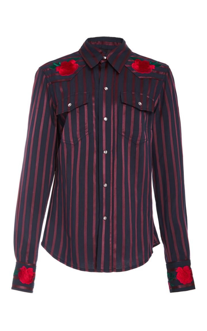 Adam Selman Embroidered Stripe Button Up Shirt