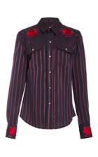 Adam Selman Embroidered Stripe Button Up Shirt
