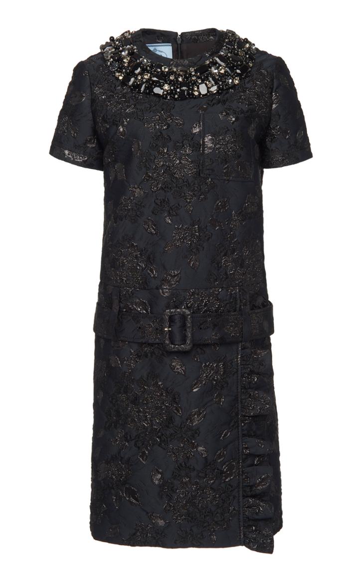 Prada Belted Embellished Brocade Mini Shift Dress