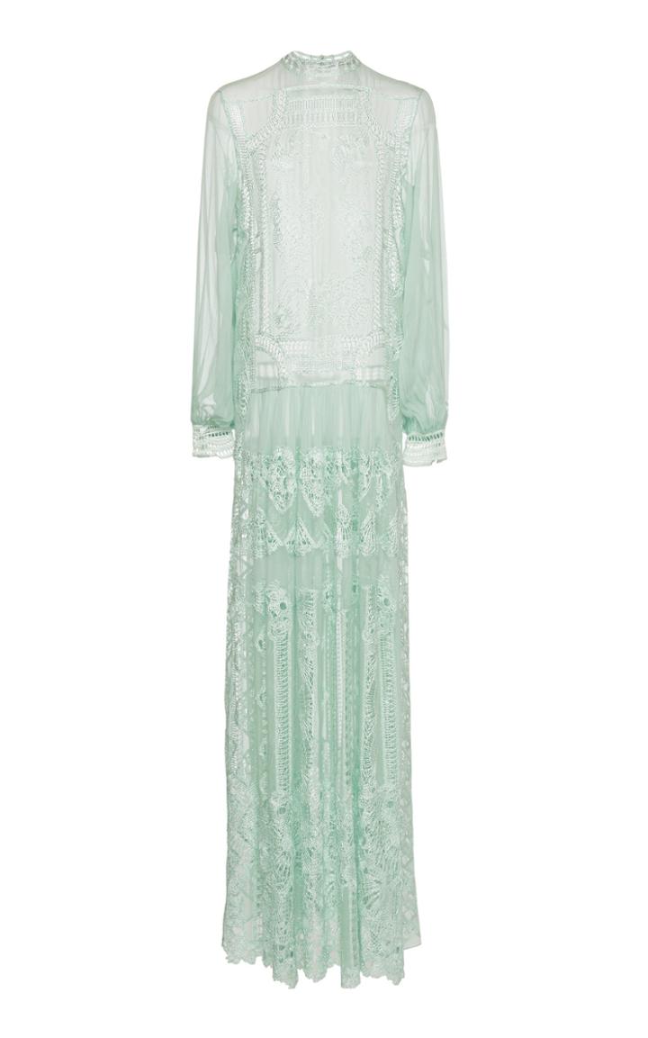 Alberta Ferretti Long Sleeve Silk Maxi Dress