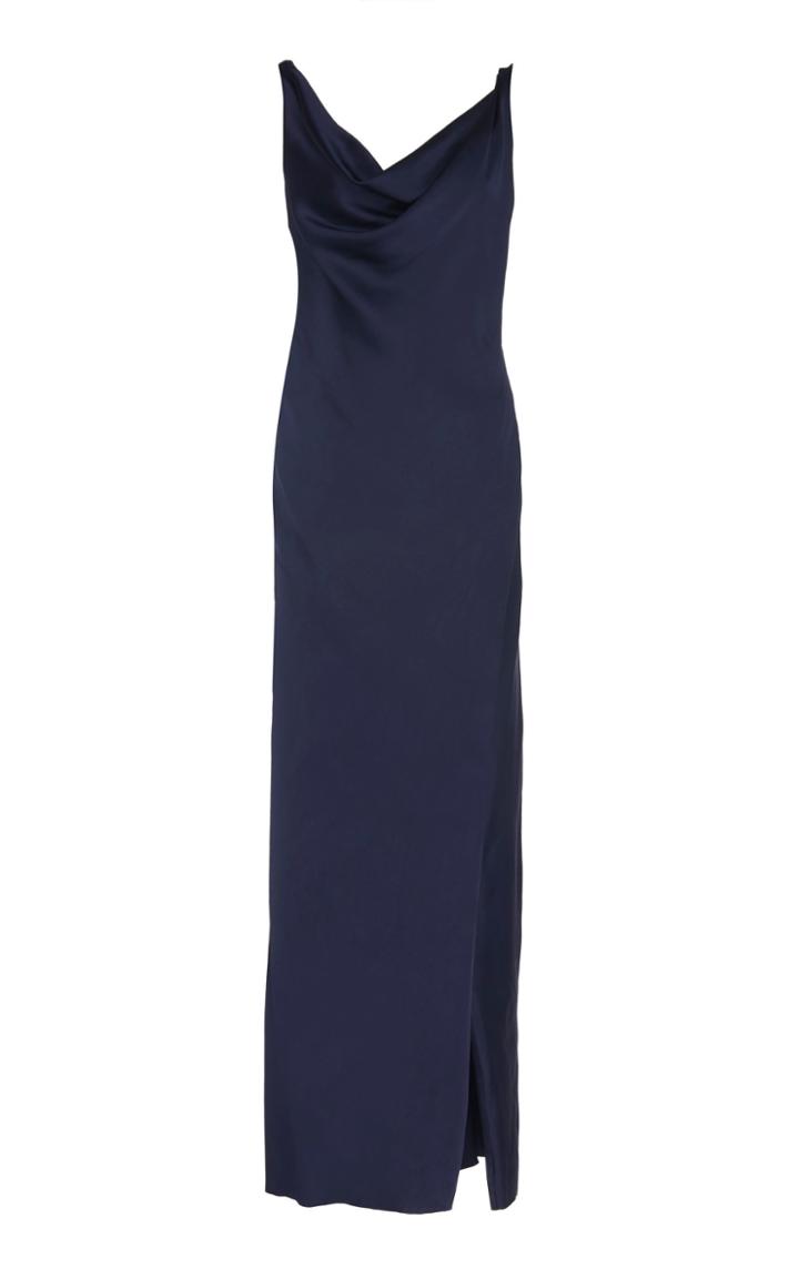 Marina Moscone Cowl Neck Satin Maxi Dress