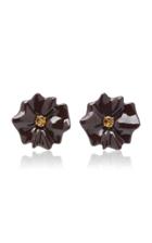 Sabbadini Brown Lacquer Flower Earrings With Round Citrines