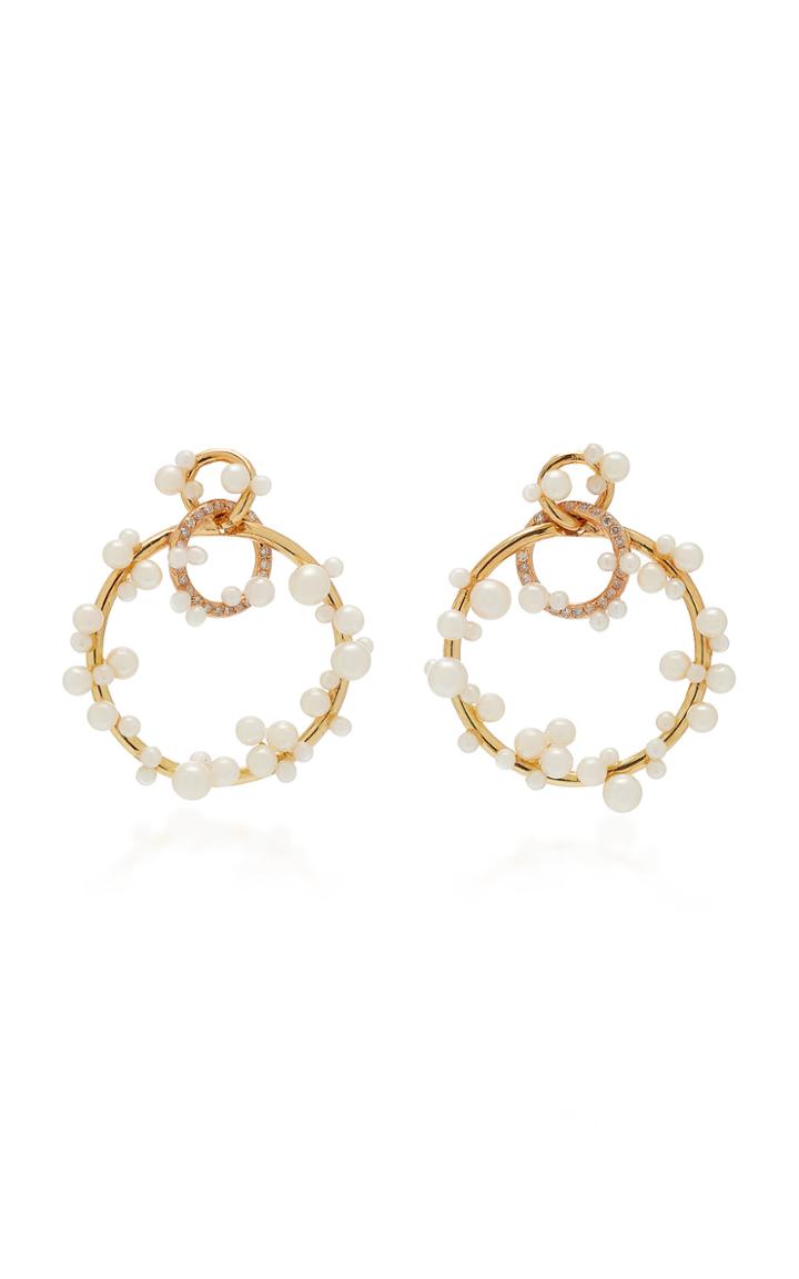 Lauren X Khoo Interlink 18k Gold Diamond And Pearl Earrings