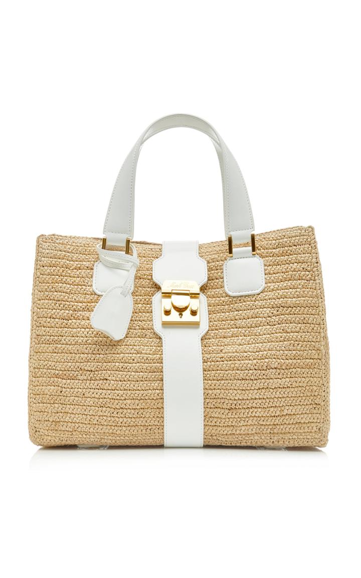 Mark Cross Riviera Leather-trimmed Raffia Tote