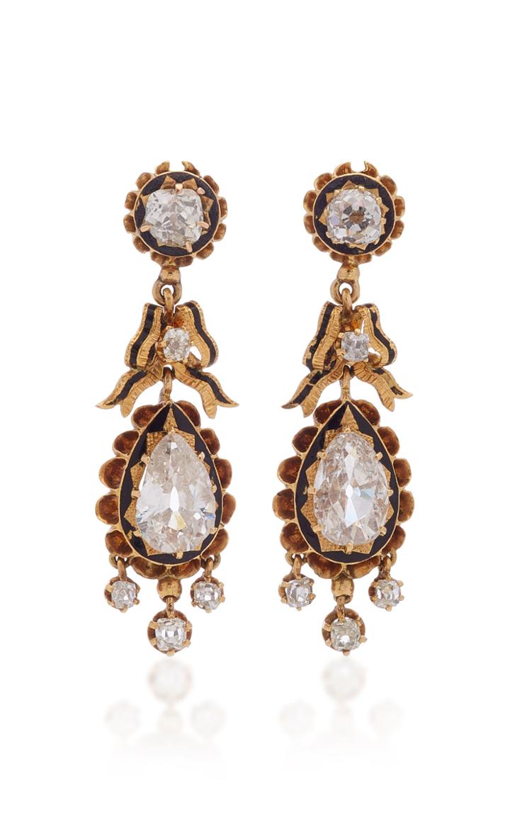 Keyamour Victorian 18k Gold Diamond And Enamel Earrings