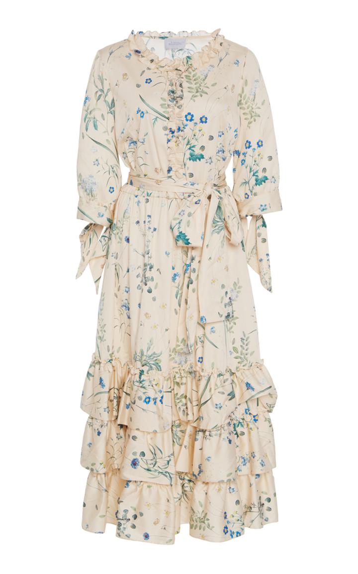 Luisa Beccaria Ruffled Floral-print Cotton-blend Midi Dress