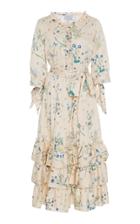 Luisa Beccaria Ruffled Floral-print Cotton-blend Midi Dress