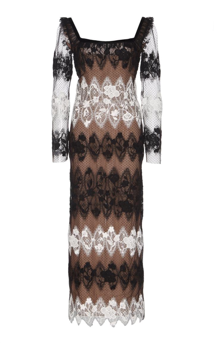 Sandra Mansour Perle Lace Embroidered Midi Dress