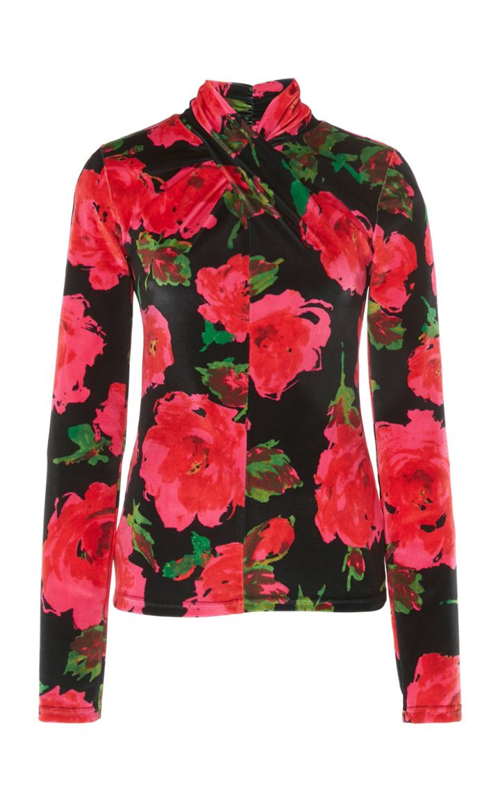 Moda Operandi Richard Quinn Floral-print Satin Turtleneck Top Size: 6