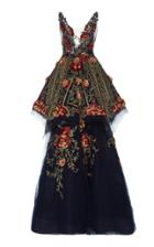Marchesa V-neck Floral Embroidered Ball Gown