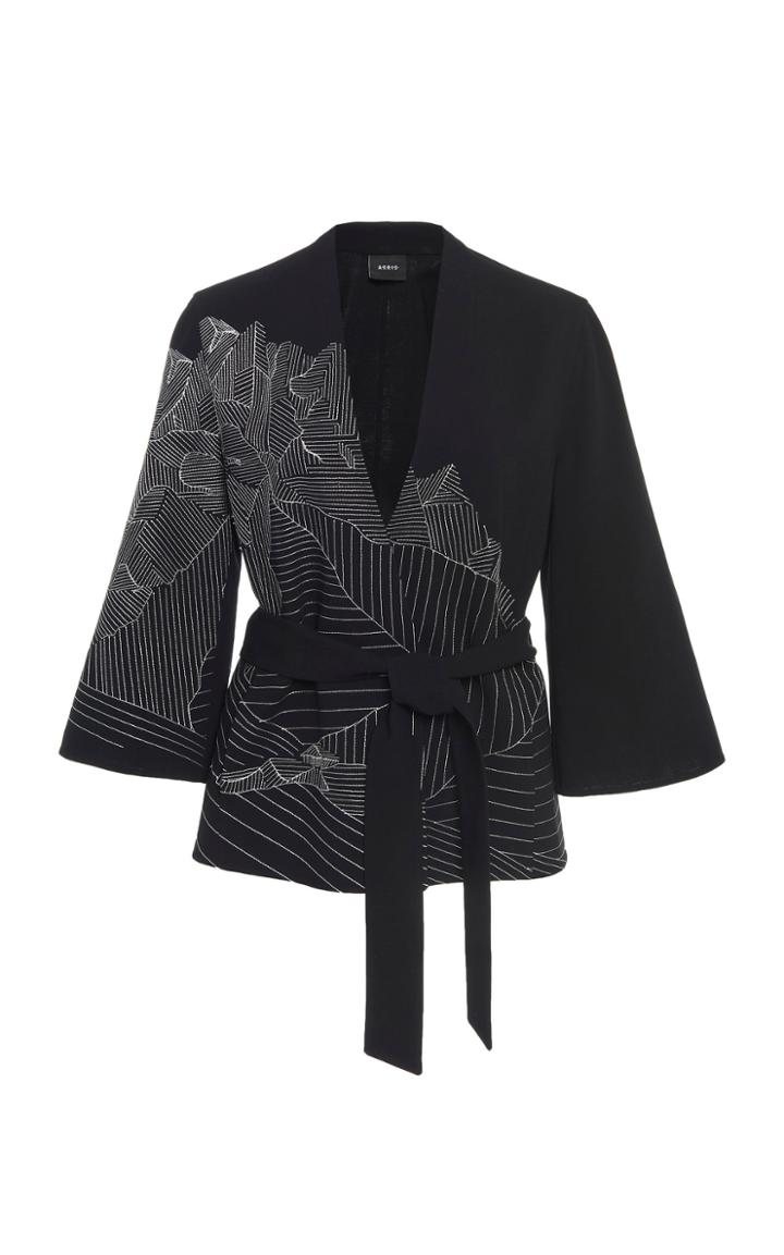 Akris Cherelle Double Face Embroidered Wool Wrap Jacket