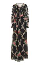 Blumarine Long Sleeve Ruffled Silk Maxi Dress